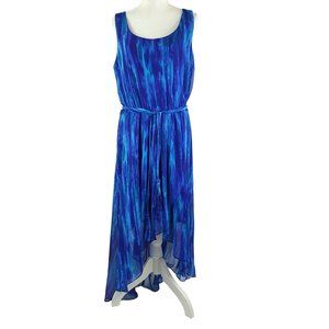 MSK Shades Of Blue Belted High Low Dress Womens Size 16 Sleeveless Lined NEW
